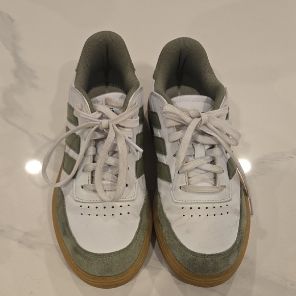adidas Shoes - adidas White and Olive Green Sneakers with Gum Sole